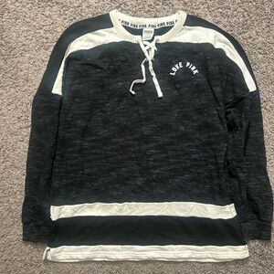 PINK Lace-Up Crewneck